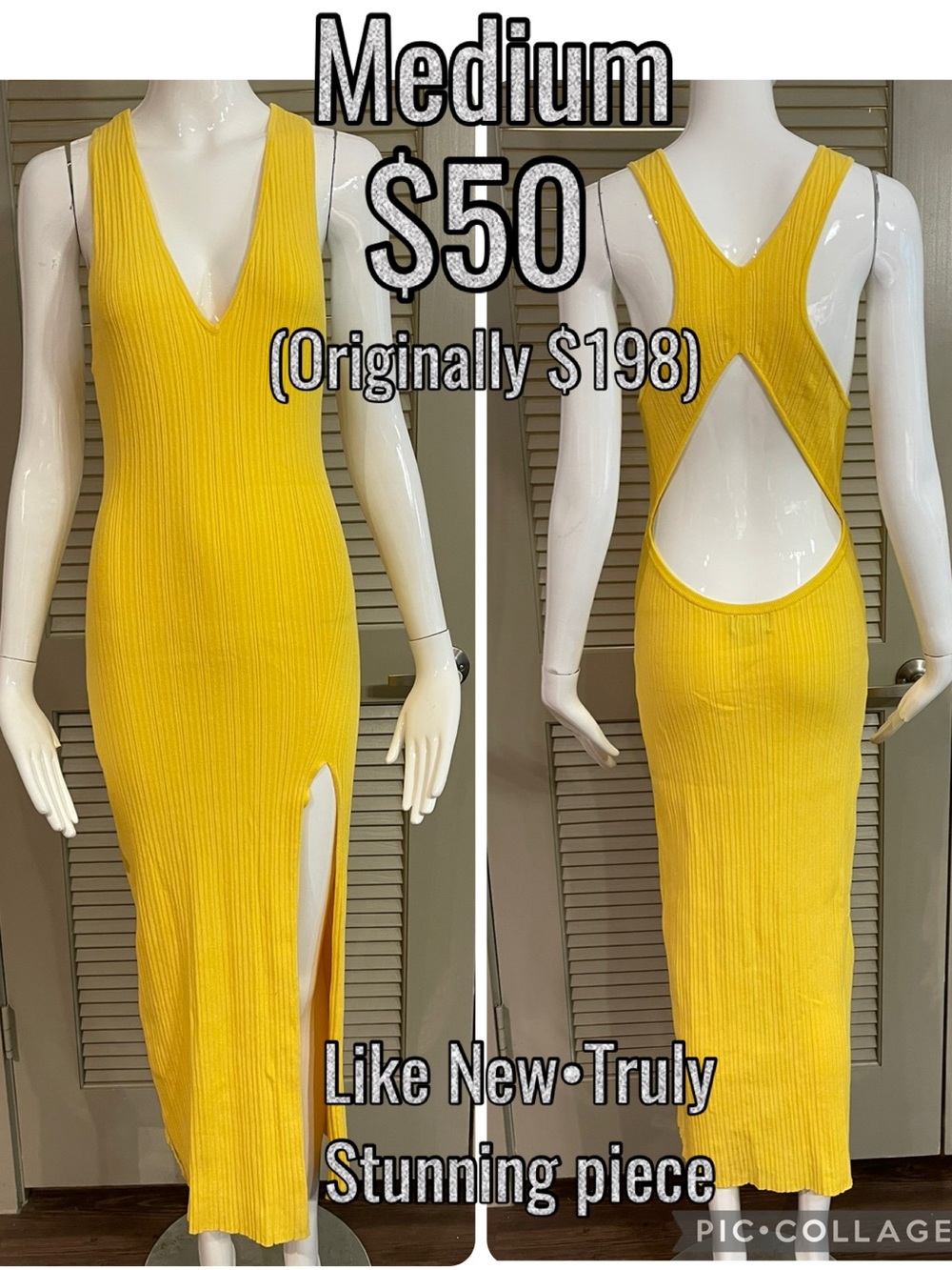 Michael Costello x Revolve Yellow Ribbed Cutout Dress